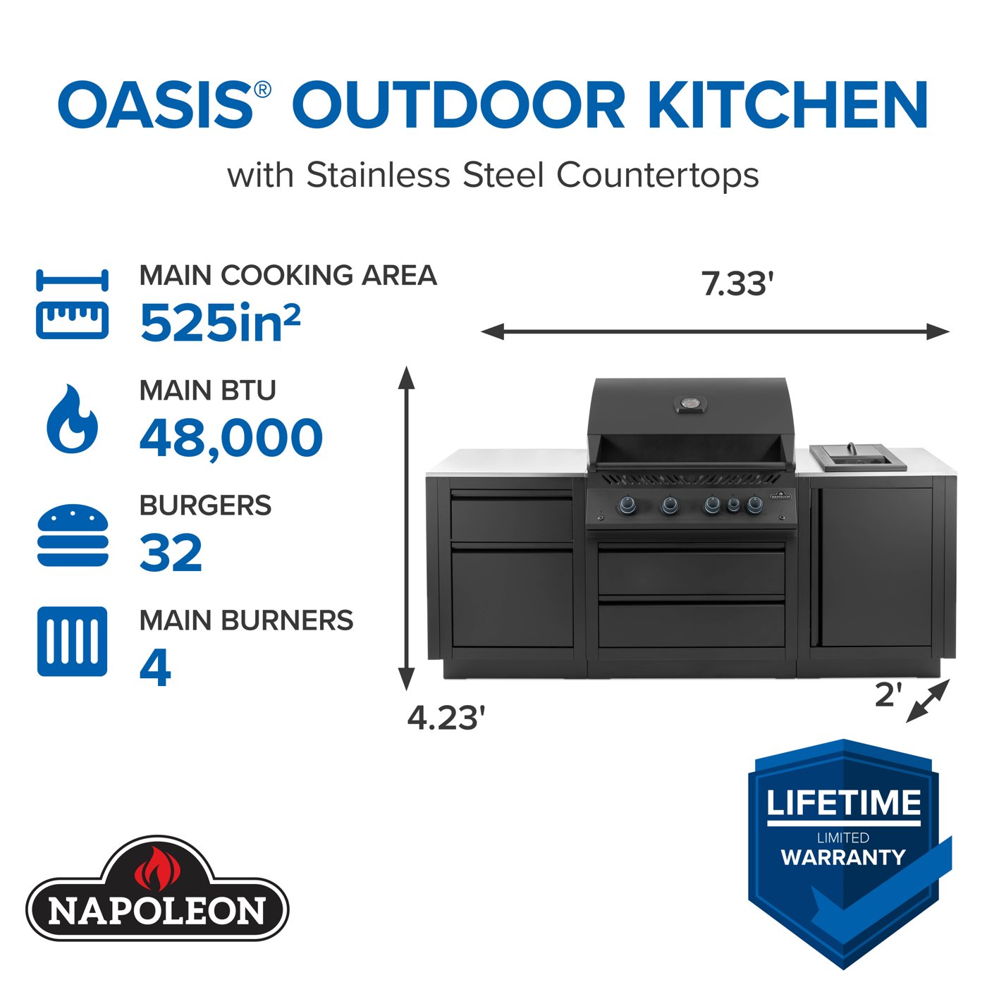 Napoleon Oasis Outdoor Kitchen BI-32 with Stainless Countertops